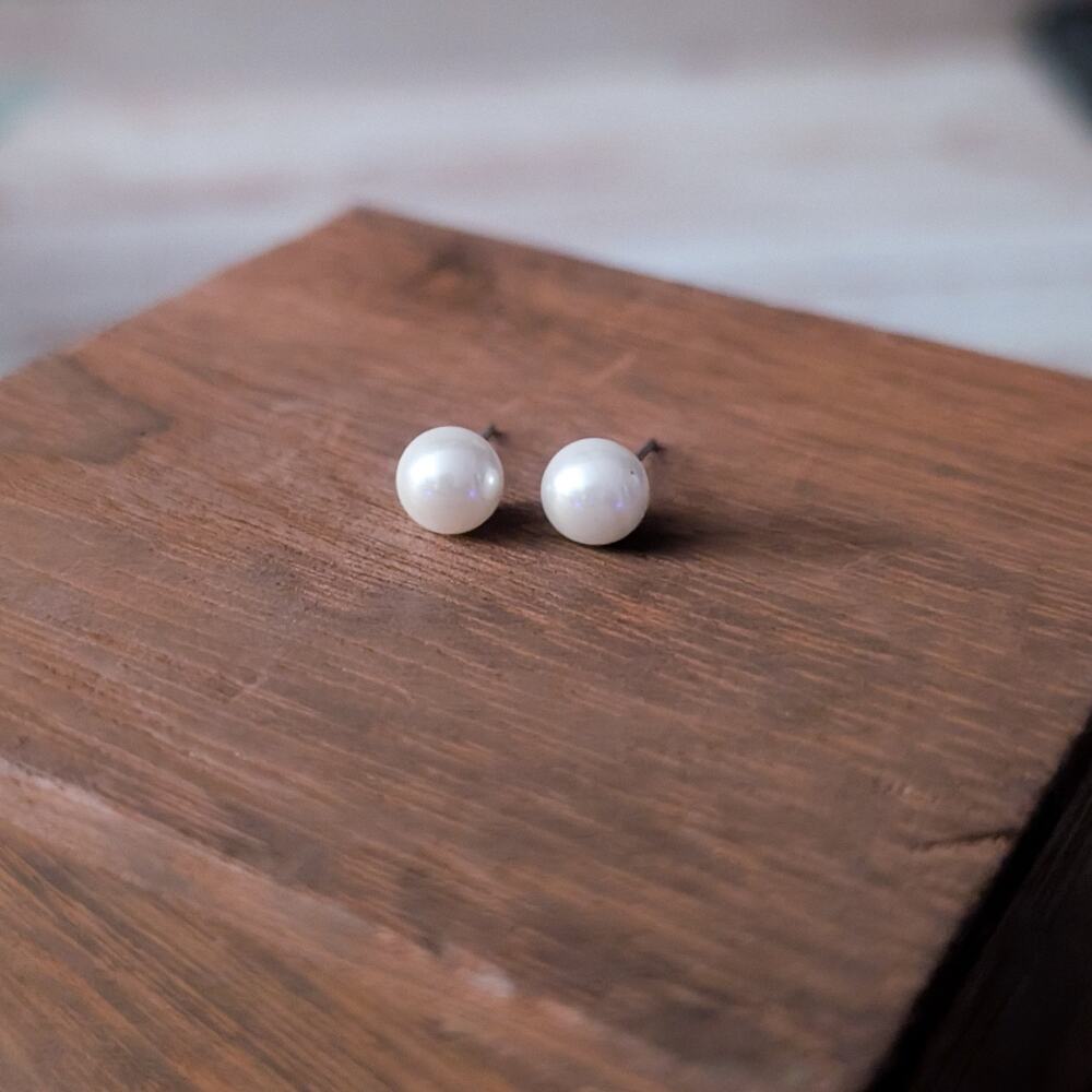 0.25" Faux Pearl Ball Stud Earrings